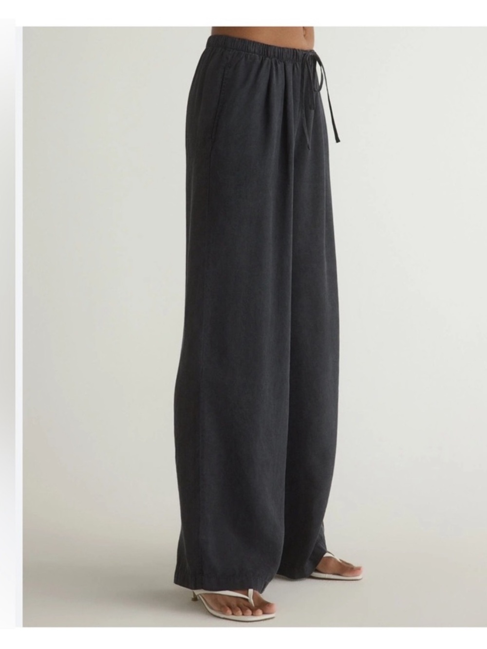 Bella Dahl Wide Leg Drawstring Pants in Charcoal Black